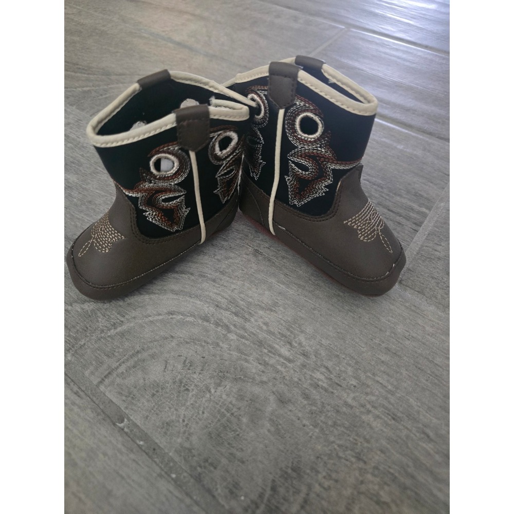 M&F Western Infant Baby Cowboy Boots Brown‎ Embroidered Pull On Size Infant